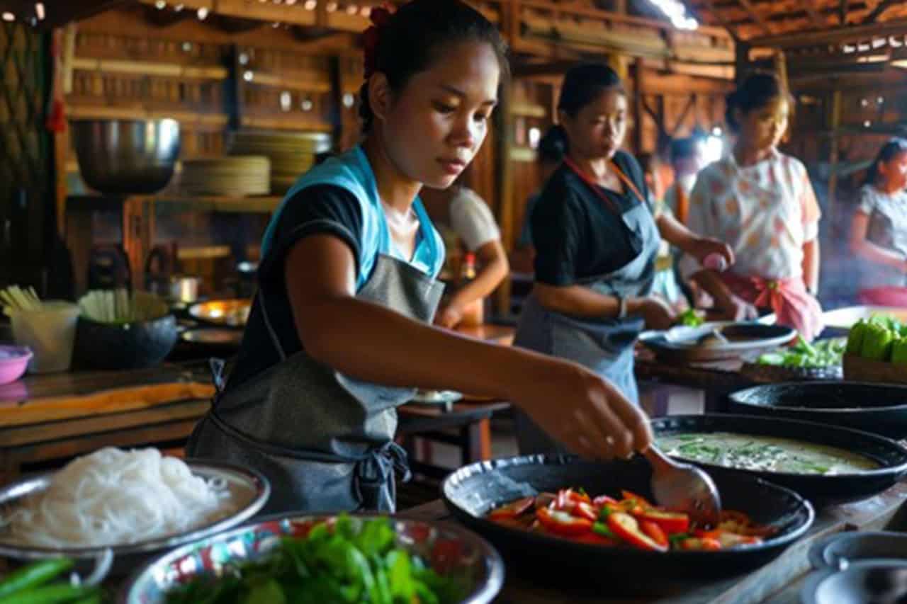Places in Siem Reap - A cooking class in Cambodia where tourists learn to prepare traditional Khmer dishes
