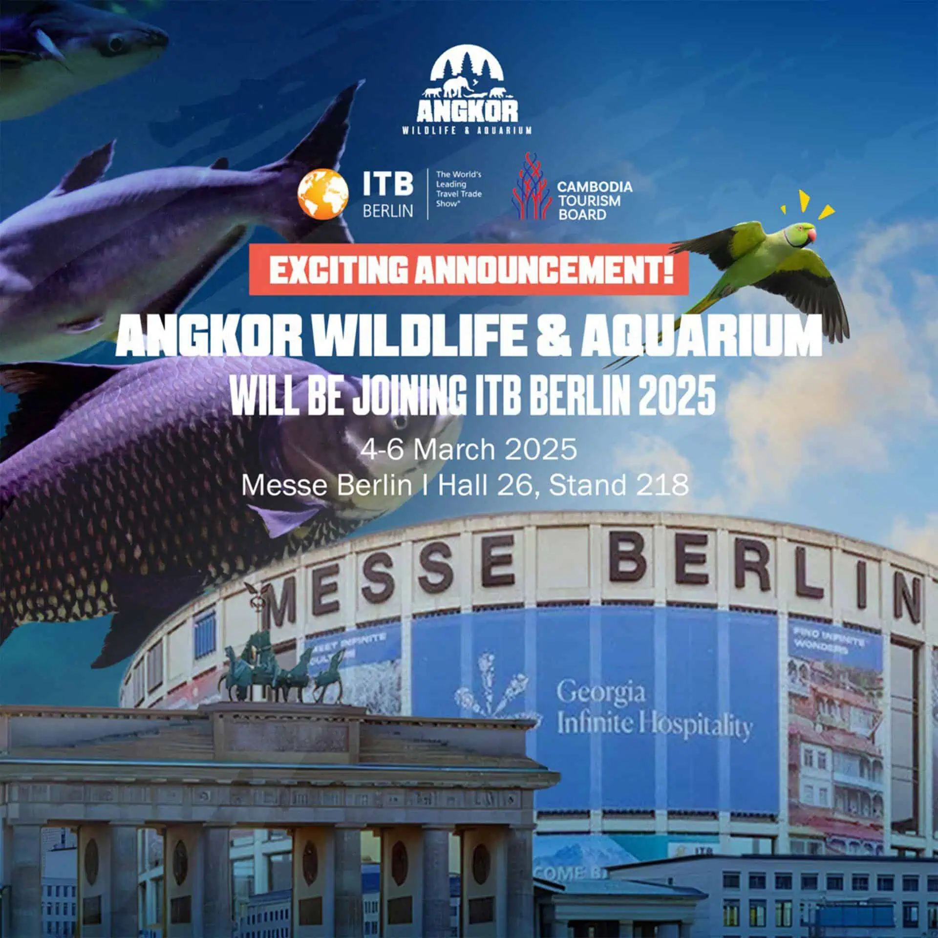 Colorful fish and birds at Angkor Wildlife & Aquarium, a leading conservation and marine life attraction in Cambodia.